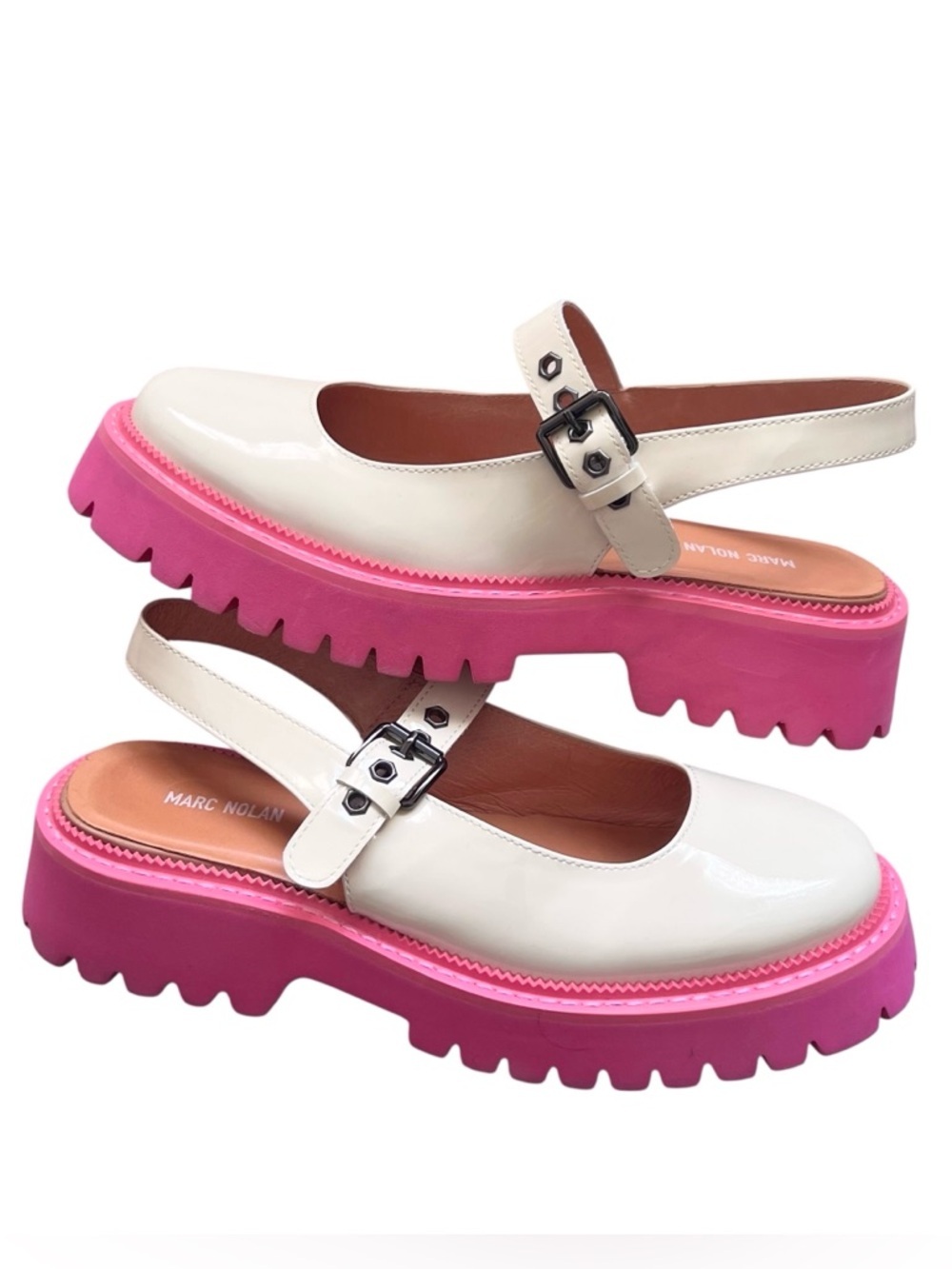 Marc Nolan Luna Cream Pink Leather Mary Jane Lug Slingbacks Size 9